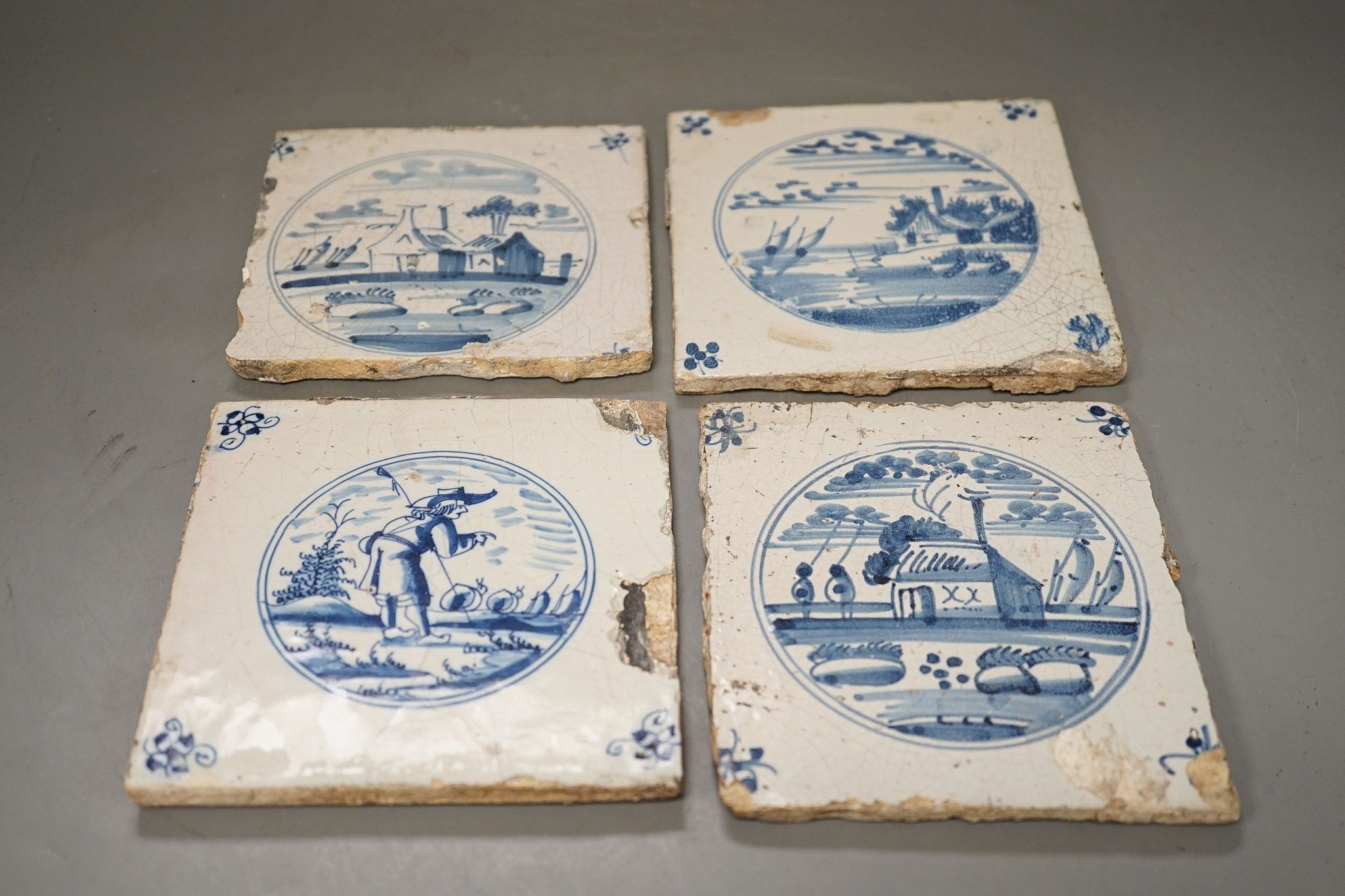 Eight various 18th and 19th century Delft tiles, 13cm